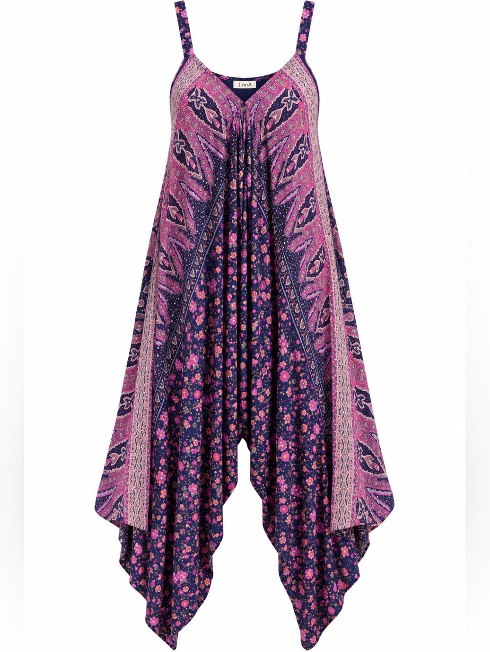 J.NNA‎ | Wildberry Floral Boho Harem Handkerchief One Piece Romper | 2X